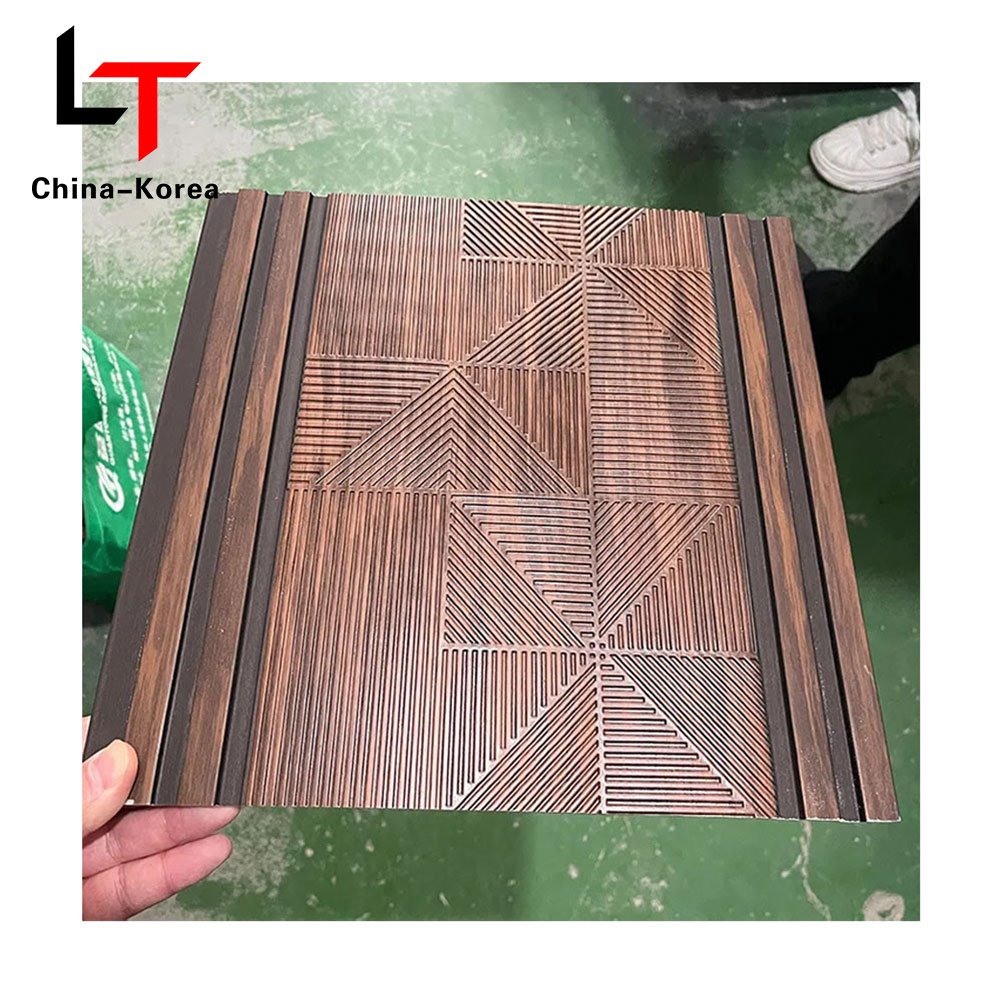 LT Easy Install Oak PS WPC fluted wall panels Solid foam Acoustic Grooved Wall Board For Indoor Decor
