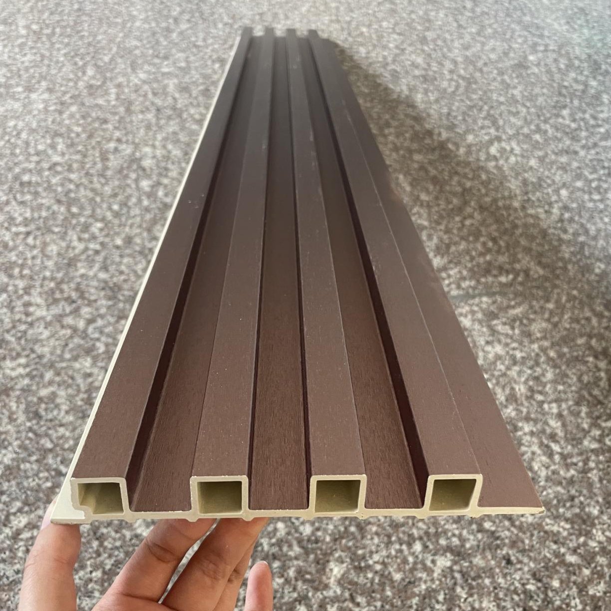 Oushe Louver WPC Panel for Bedroom Wall Decorations PVC WPC Wall Panel with Wooden Grains Waterproof Feature for Interior Design