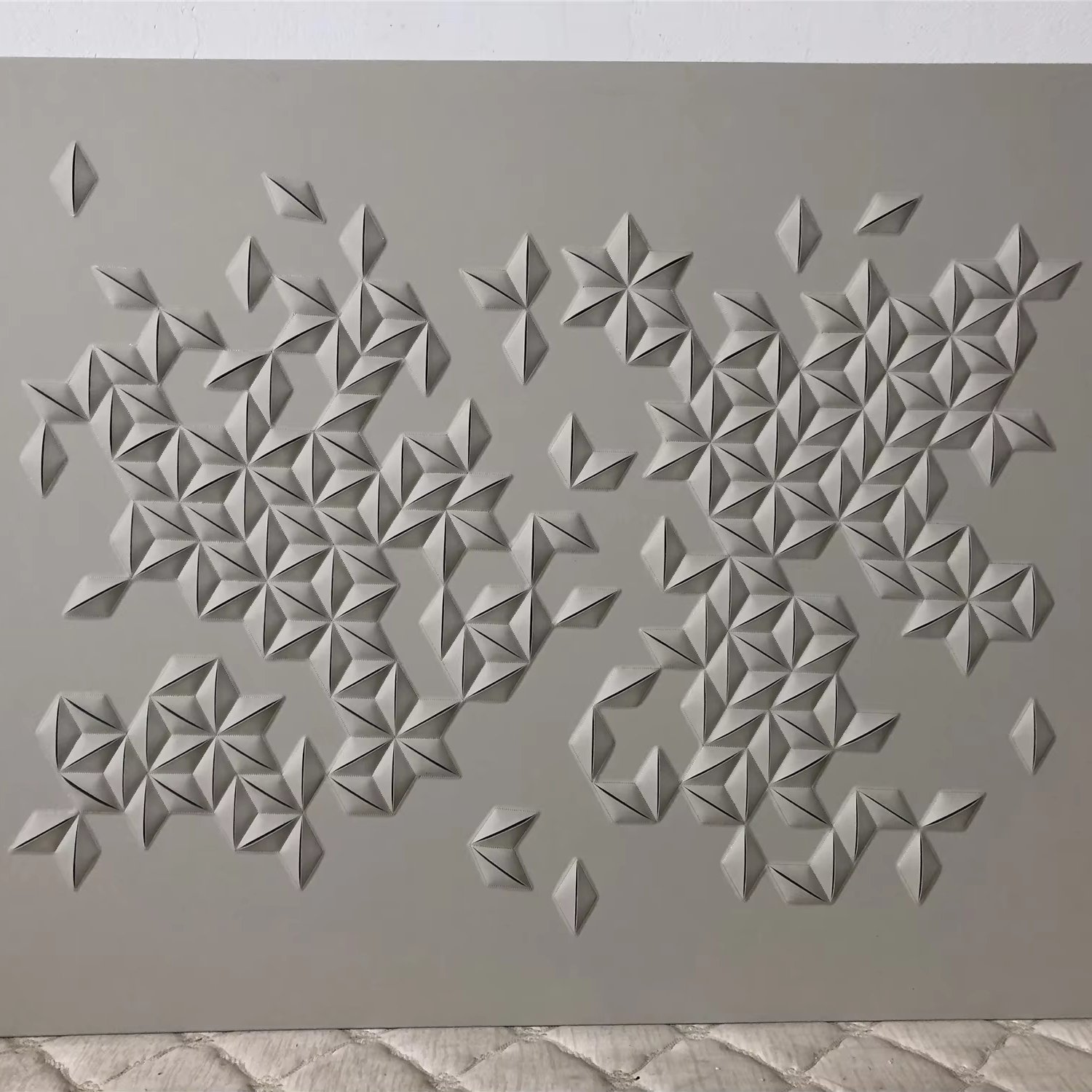 Custom 3D Carving Process Modern Design Style Background Wall Panel Rhombus Embroidery Board for Living Room Made Leather Villas
