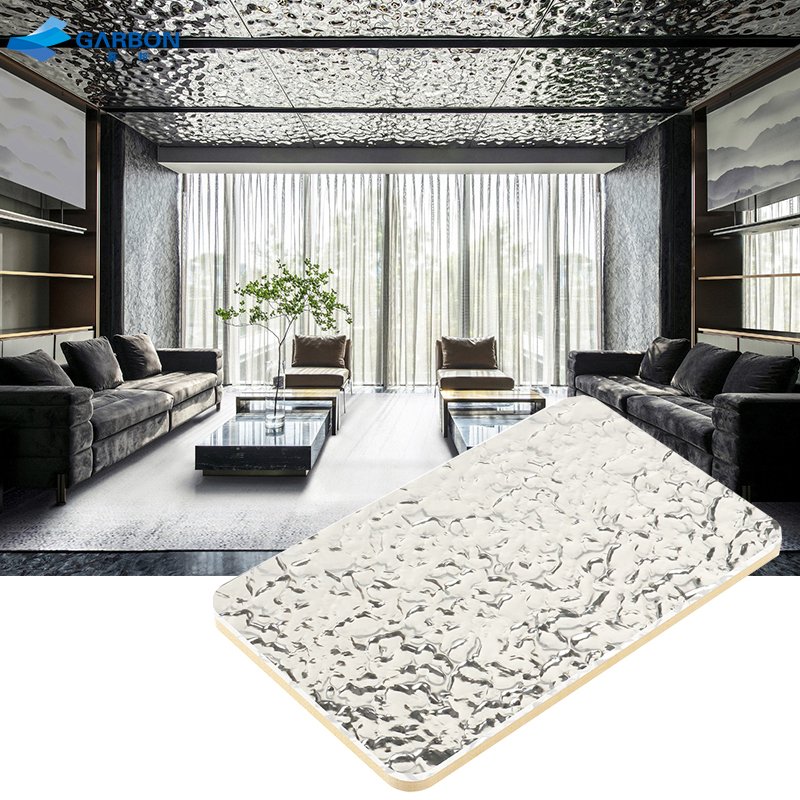 Hotel lobby ceiling 5mm / 8mm flexible bamboo charcoal wood veneer wall panel PET film