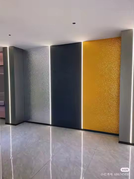 Hotel lobby ceiling 5mm / 8mm flexible bamboo charcoal wood veneer wall panel PET film