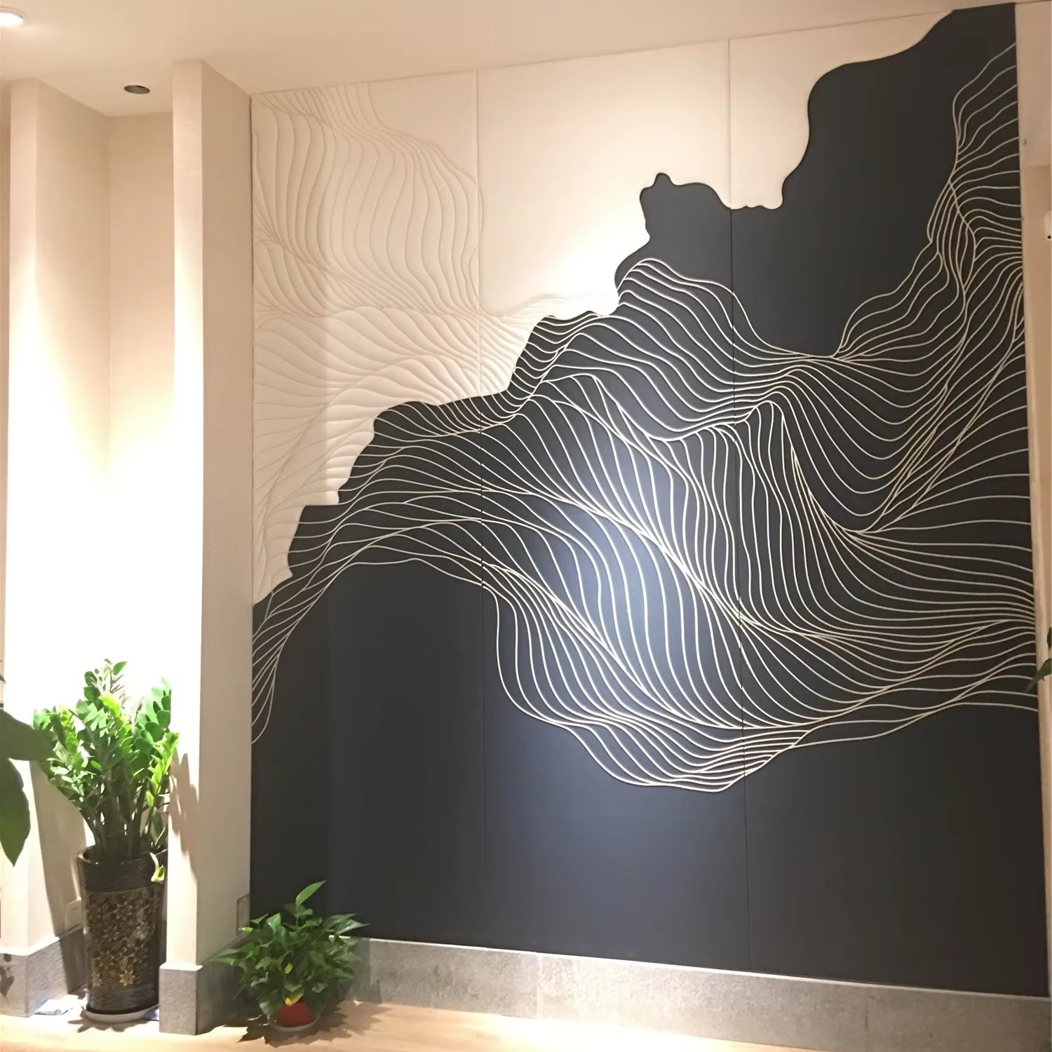 Custom 3D Carving Process Background Wall Panel Modern Design Style Embroidery Board for Living Room Made of Leather Villas