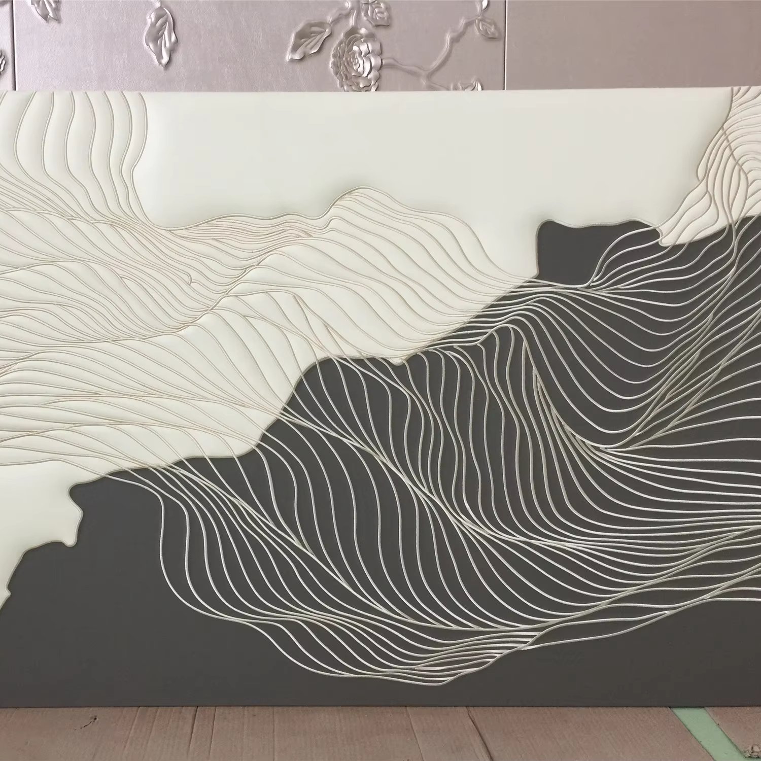Custom 3D Carving Process Background Wall Panel Modern Design Style Embroidery Board for Living Room Made of Leather Villas
