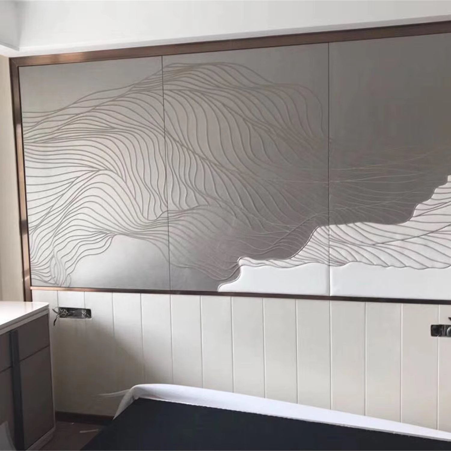 Custom 3D Carving Process Background Wall Panel Modern Design Style Embroidery Board for Living Room Made of Leather Villas