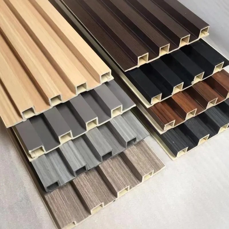 Waterproof wpc wall panel pvc film wood plastic wpc ceiling slat cladding fluted indoor wall panel for interior decoration