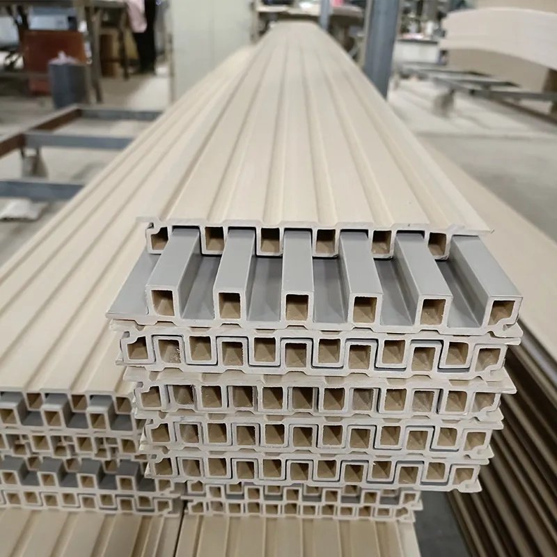 Waterproof wpc wall panel pvc film wood plastic wpc ceiling slat cladding fluted indoor wall panel for interior decoration