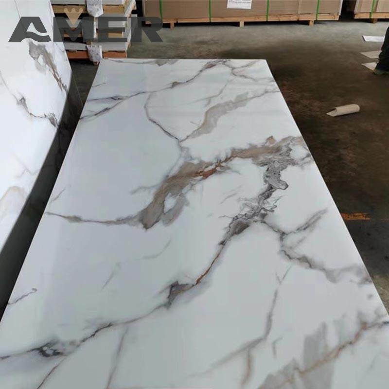 Amer OEM UV Coated PVC Marble Sheet Wall Panel Interior Carbon Slate Decorative Board Wall Panels with Marble Design