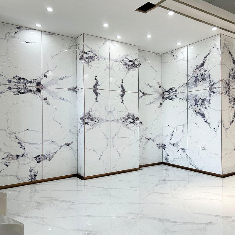Marble Look SPC Wall Panel Shower Bathroom Marble Sheet Integrated Wall Design seamless system
