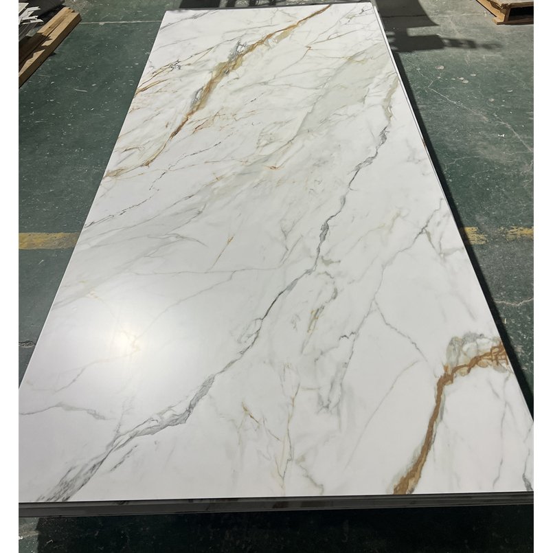 linyi Wood Grain ceiling panel lambrin wpc interior Fluted Wall Panel Designs marble alternative pvc uv marble sheet for tv wall