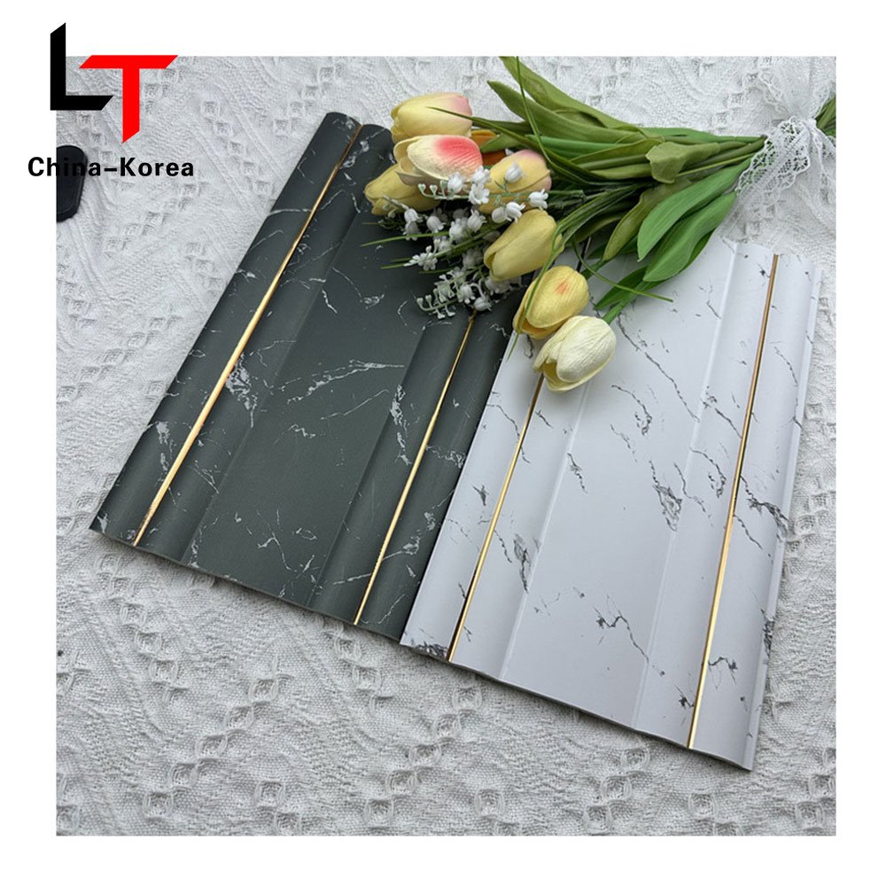LT Reasonable Price PS 3D Vinyl WPC Cladding fluted wall panels Oak Texture Luxury Wall Board For Home Decoration