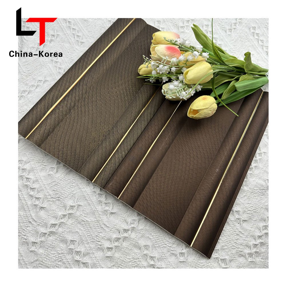 LT Reasonable Price PS 3D Vinyl WPC Cladding fluted wall panels Oak Texture Luxury Wall Board For Home Decoration