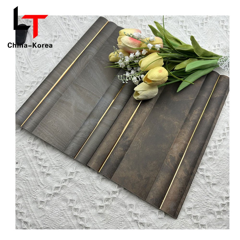 LT Reasonable Price PS 3D Vinyl WPC Cladding fluted wall panels Oak Texture Luxury Wall Board For Home Decoration