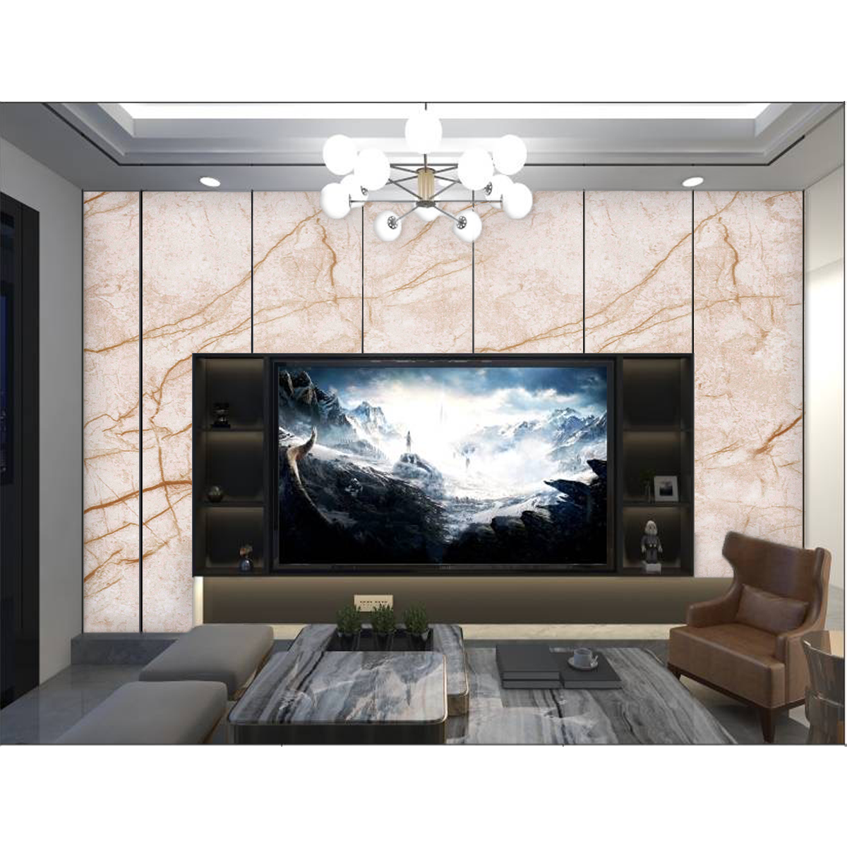 Modern High Gloss Black Marble UV Sheet Factory Price PVC & Plastic Indoor Office Graphic Design Solution Waterproof & Fireproof