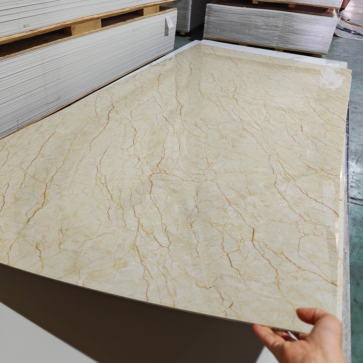 Foju 3mm Waterproof Interior Decorative PVC UV Marble Glossy Plastic Sheet Board Wall Panel UV marble sheet