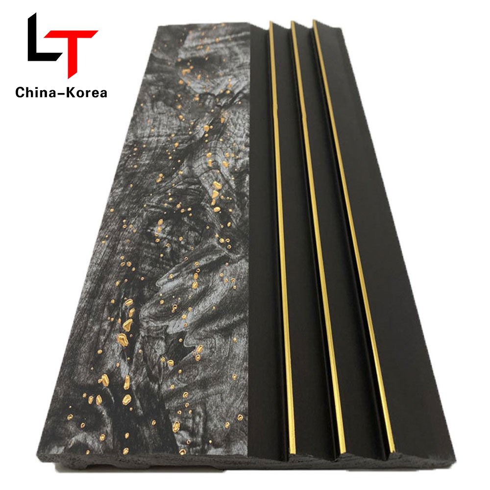 LT Eco-friendly PS 3D WPC fluted Waterproof wall panels Grooved Laminate Co-extrusion Wall Board For Indoor Decor