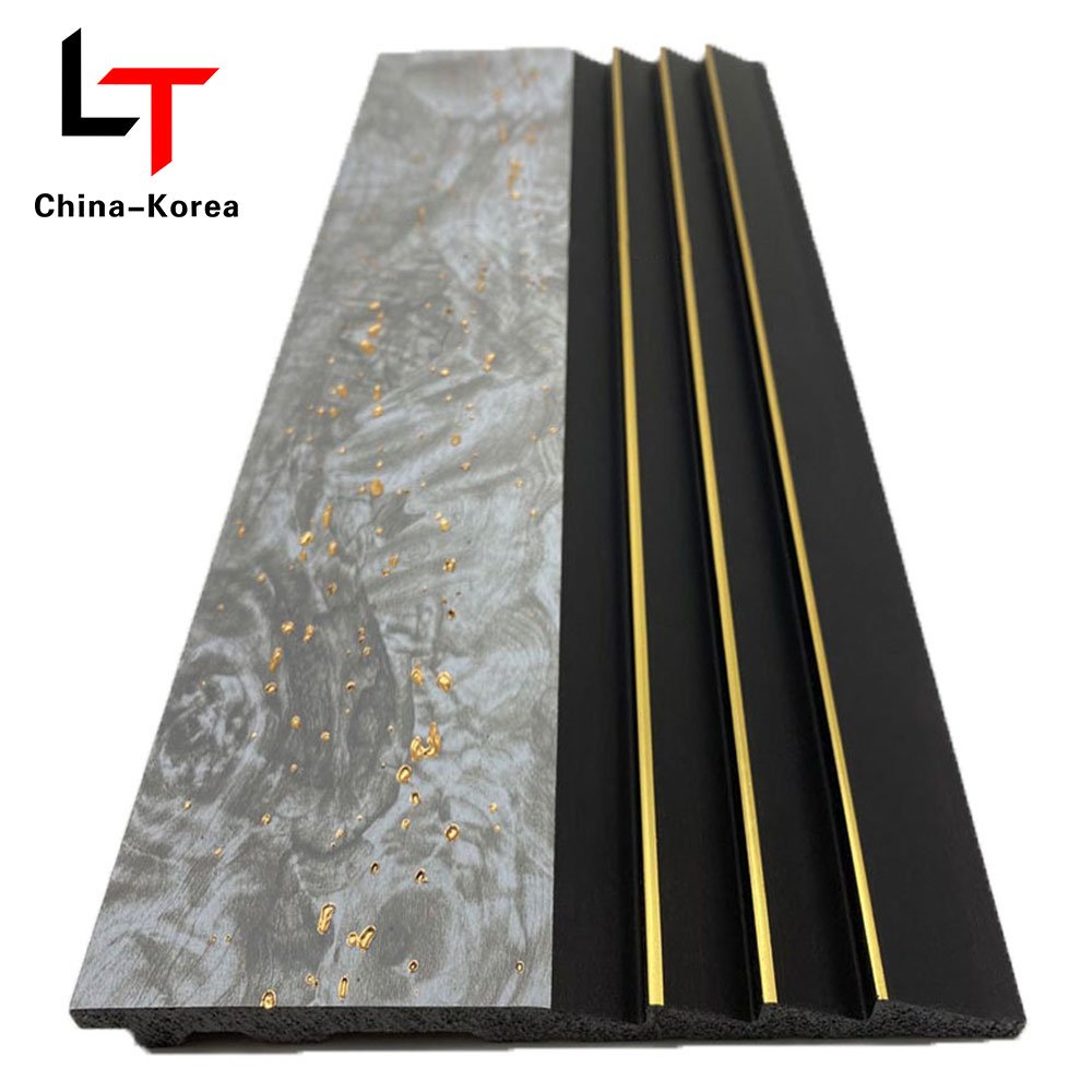 LT Eco-friendly PS 3D WPC fluted Waterproof wall panels Grooved Laminate Co-extrusion Wall Board For Indoor Decor