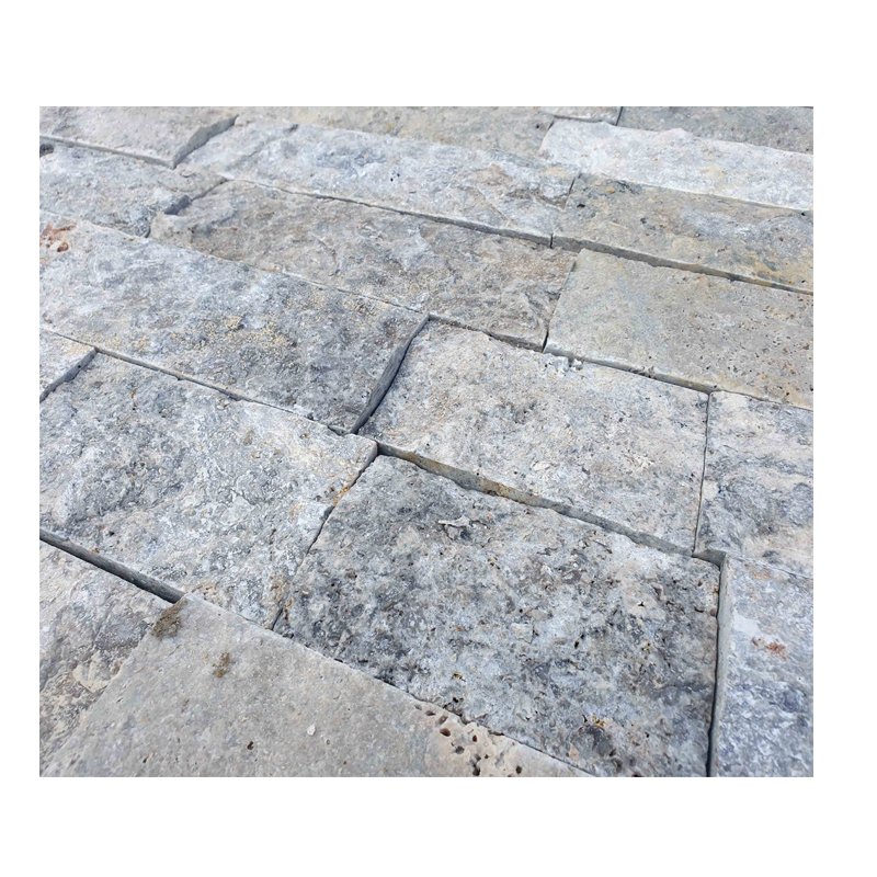 2023 Silver Grey Travertine Split face Natural Stones From Turkey Premium Custom Cut wholesale price interior decorations tiles