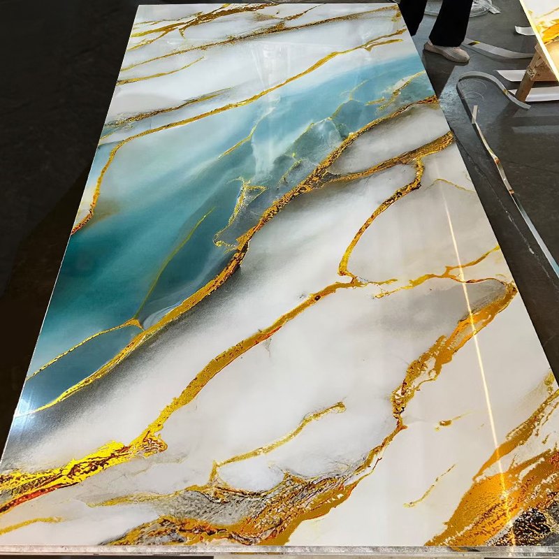 JSXH 1220x2440mm Hot Stamping Uv Resistance Pvc Plastic Wall Siding Panel Coating Wall Panel Pvc Uv Marble Sheet For House Wall