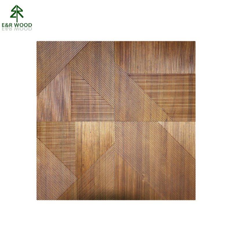 E&R Wood Solid Wood Carving Fluted Planks Wood Grain Wall Board White Oak Decorative Parquet Wall Panel Cladding