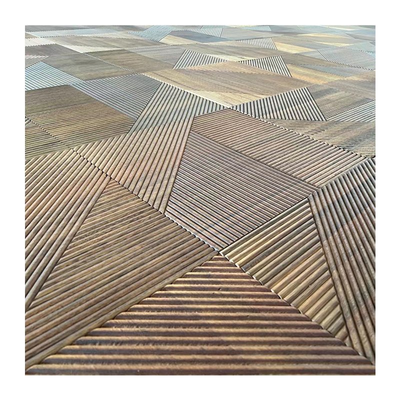 E&R Wood Solid Wood Carving Fluted Planks Wood Grain Wall Board White Oak Decorative Parquet Wall Panel Cladding