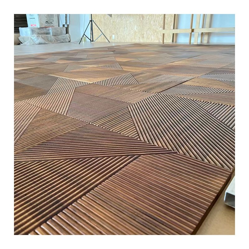 E&R Wood Solid Wood Carving Fluted Planks Wood Grain Wall Board White Oak Decorative Parquet Wall Panel Cladding