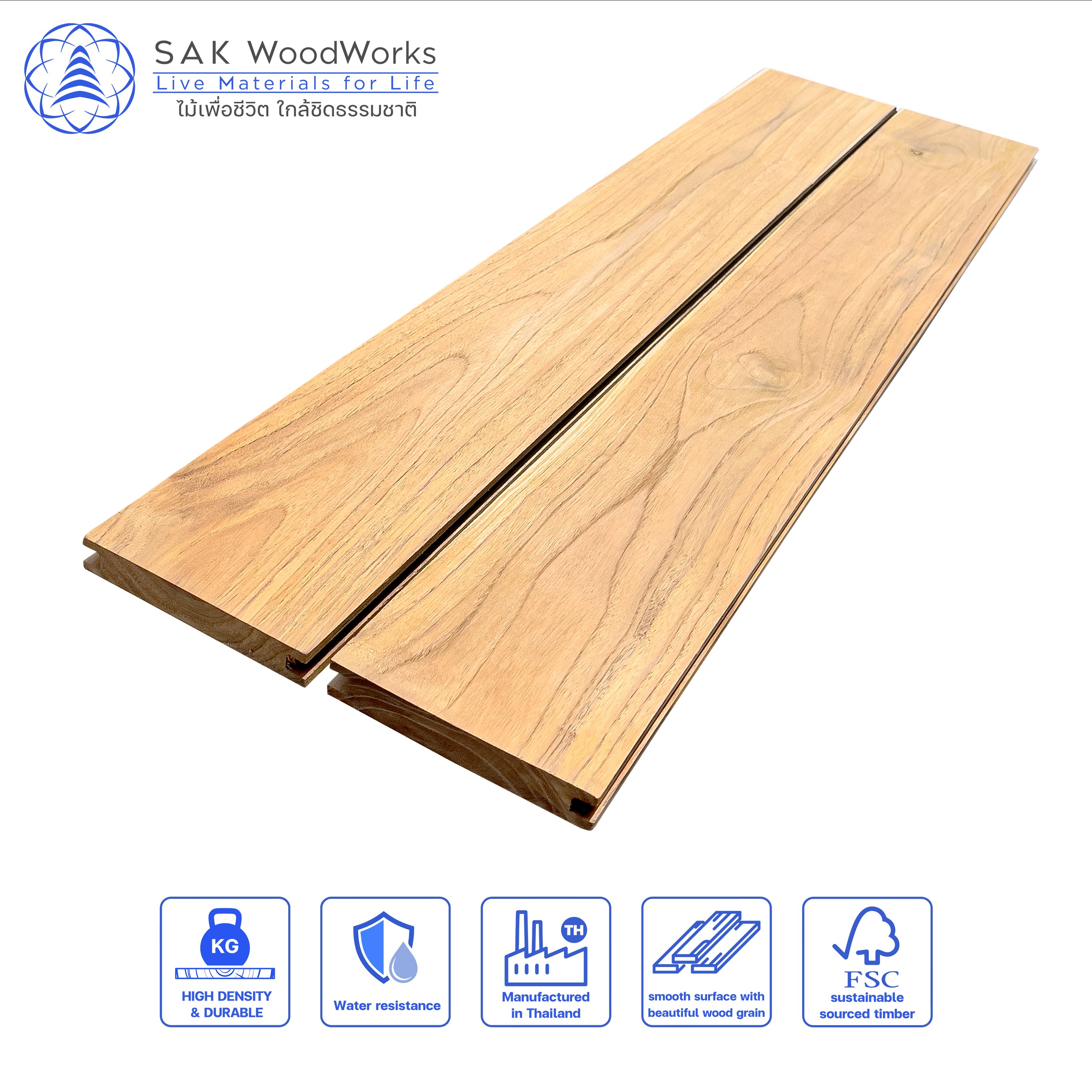 FSC Thai Teak Decking Board Luxury Premium Quality 15x140x1200mm Outdoor Flooring Durability 15x140x1200mm SAK WoodWorks Good