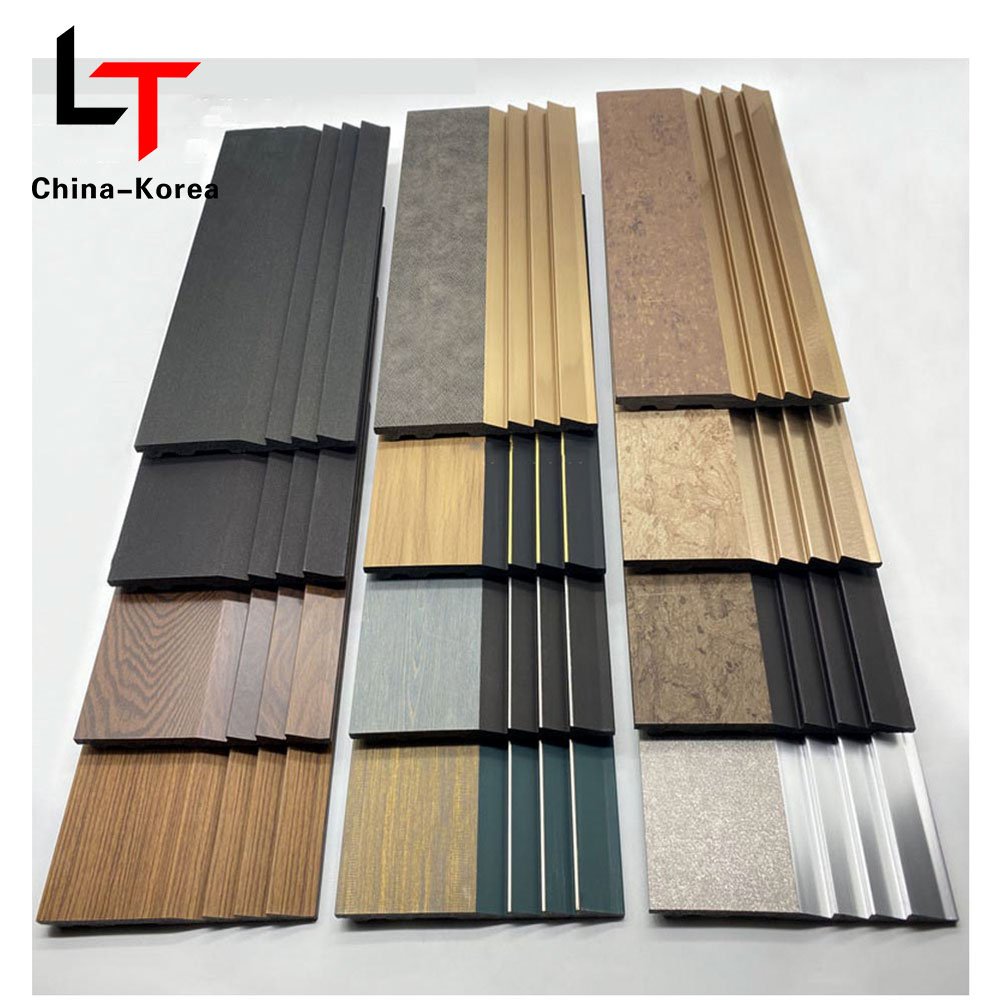 LT Factory Prices Alternative PS WPC fluted wall panels Wooden Cladding Solid foam 3d Slat Wall Board For Hotel