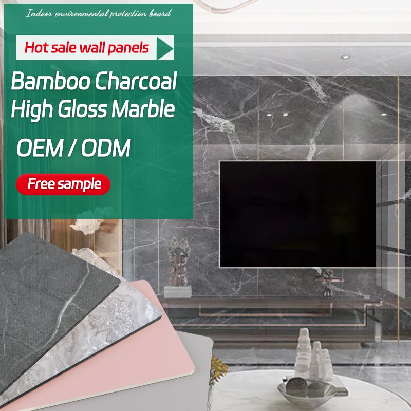 Modern Simple Interior Bamboo Charcoal Wood Veneer PVC Marble Sheet Manufacturer Customized