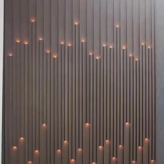 Wooden Wall Panel Interior Design for Living Room Wall Decorating Wall Paneling LED Lights 3D WPC Panels