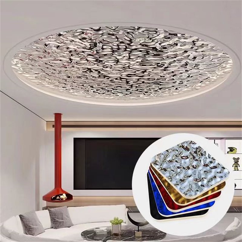 3D Water Ripples Mirror Sheets Decorative Panel Composite Interior Metal Bamboo Fiber Charcoal Wall Board