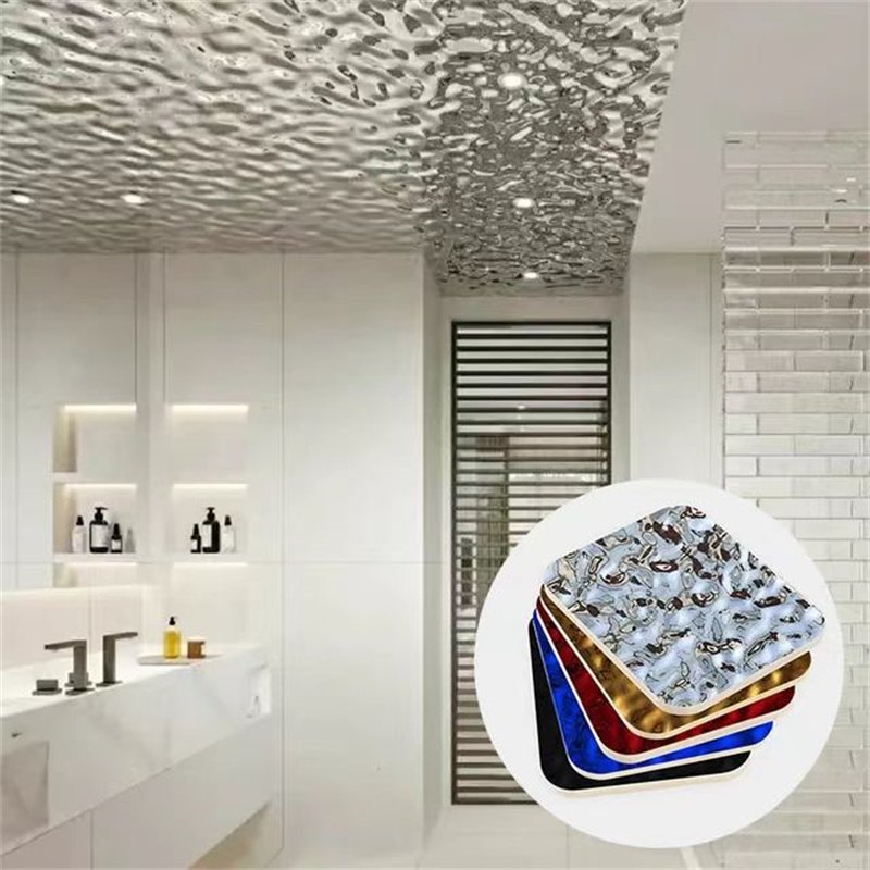 3D Water Ripples Mirror Sheets Decorative Panel Composite Interior Metal Bamboo Fiber Charcoal Wall Board