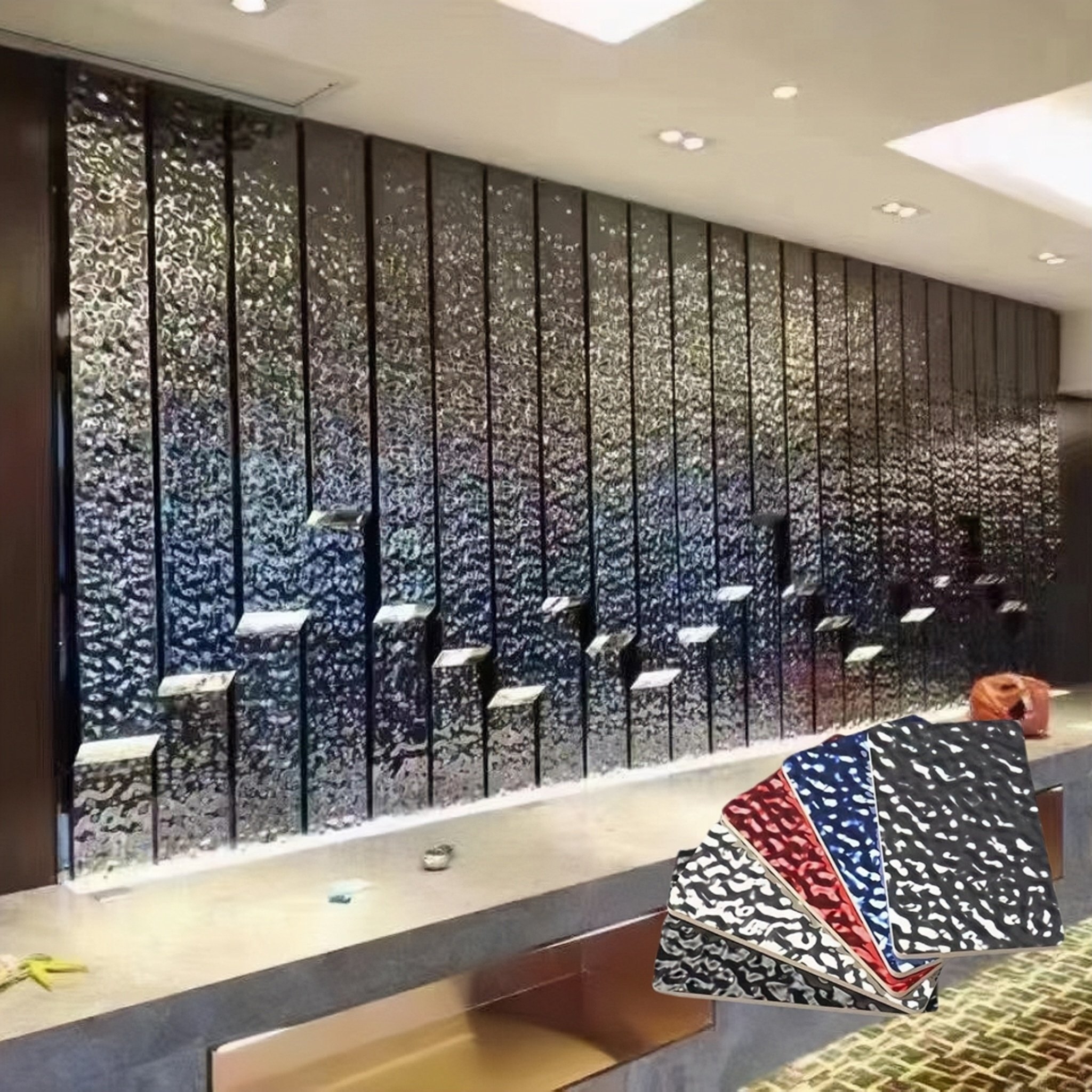 3D Water Ripples Mirror Sheets Decorative Panel Composite Interior Metal Bamboo Fiber Charcoal Wall Board