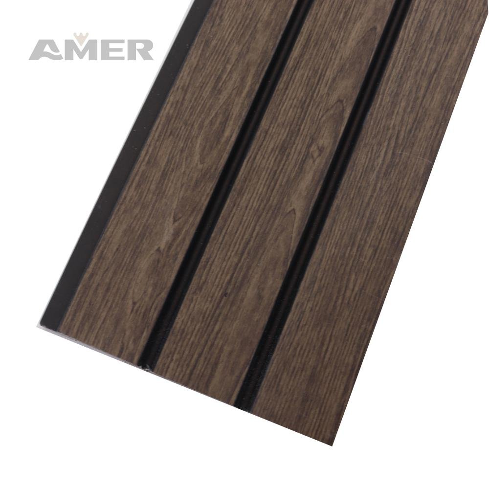 Amer factory wholesale Wooden Grain Pvc Wpc Wall Panels Designs For Decoration PS wall panel
