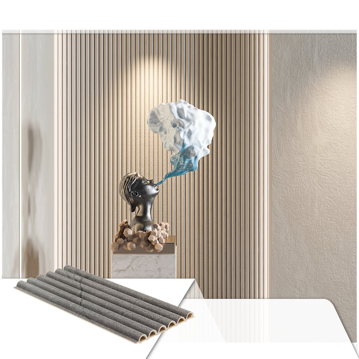 FOJU Interior Wall Covering Seamless Slat Fluted 3D PVC WPC Wall Panel Board for Interior Decoration