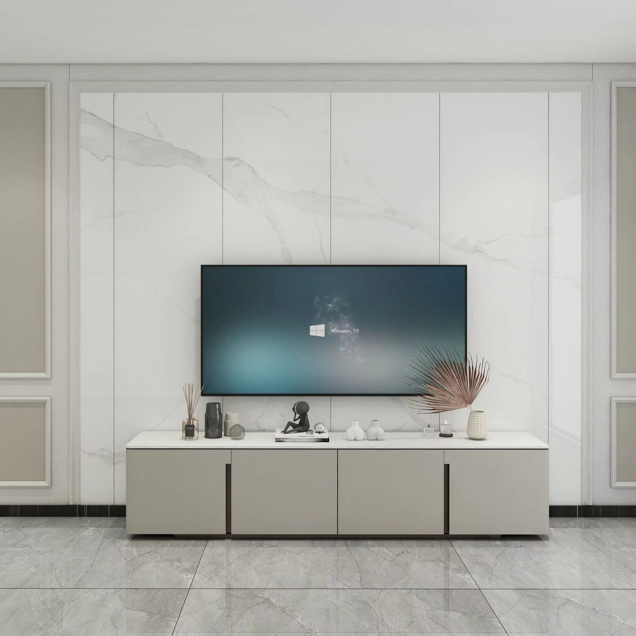 Simple European style design WPC decorated wall board marble grain TV background wall panel for living room TV backdrop