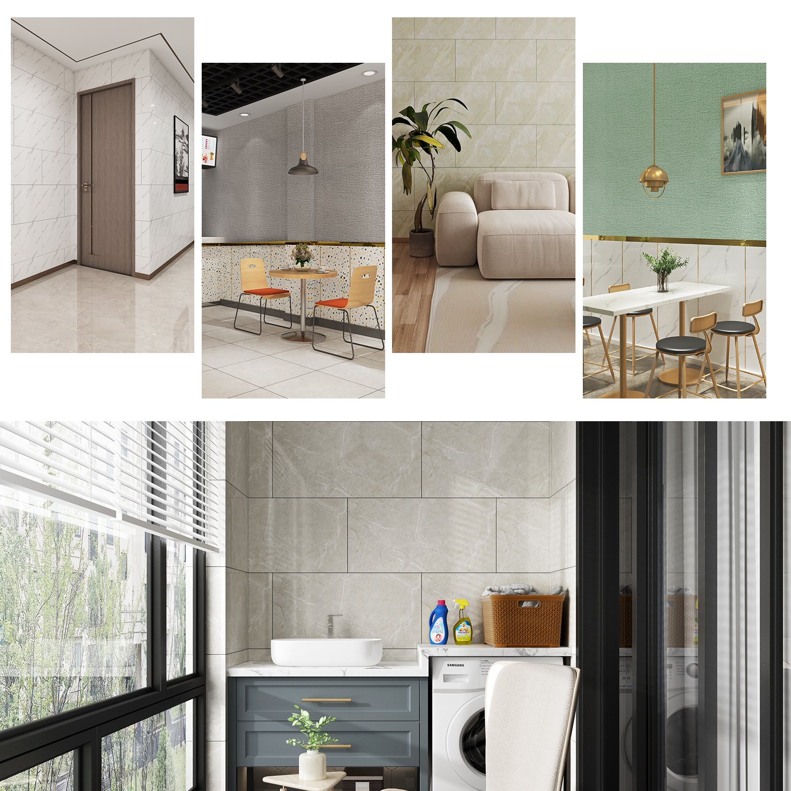 Papier Peint PVC Self Adhesive Wall Panels & Boards Imitate Porcelain Wall Tiles Modern 3D Vinyl Wallpaper Home Decoration