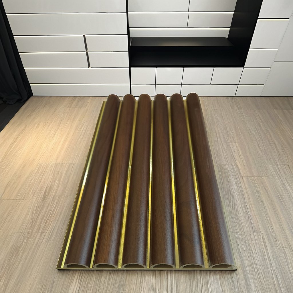RUIONG Easy Install Interior Decorative Waterproof WPC Plastic Wall Panel Grooved Fluted TV Panel for Villa Interlocking Design