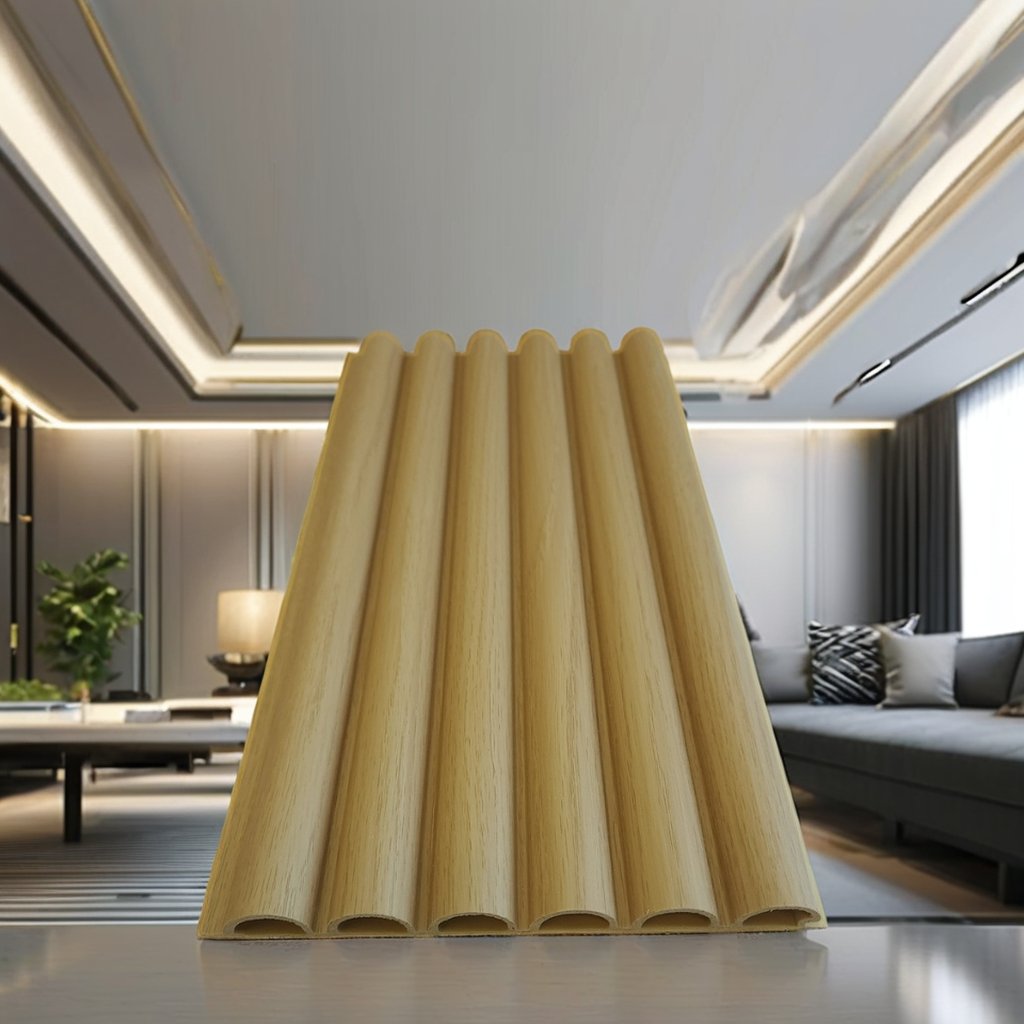 RUIONG Easy Install Interior Decorative Waterproof WPC Plastic Wall Panel Grooved Fluted TV Panel for Villa Interlocking Design