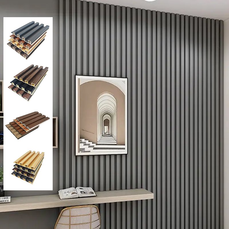 Wood Grain wpc Indoor Ecological pvc wall panels interior Bamboo With Light Wall Panel decoration board Concave convex panel
