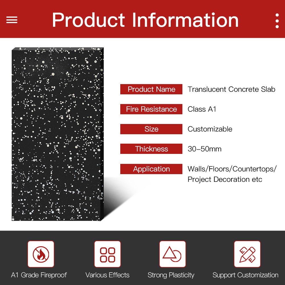 Ecological 10mm-50mm Thick Starry Sky Concrete Color Optical Fiber Cement Board Building Interior Exterior Walls Fiber Cement