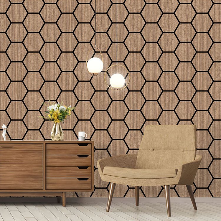 Goodsound Akupanel Self Adhesive Wood Decor Acoustic Akustik Hexagon painis de madeira Slat Wall Panel for Meeting Room