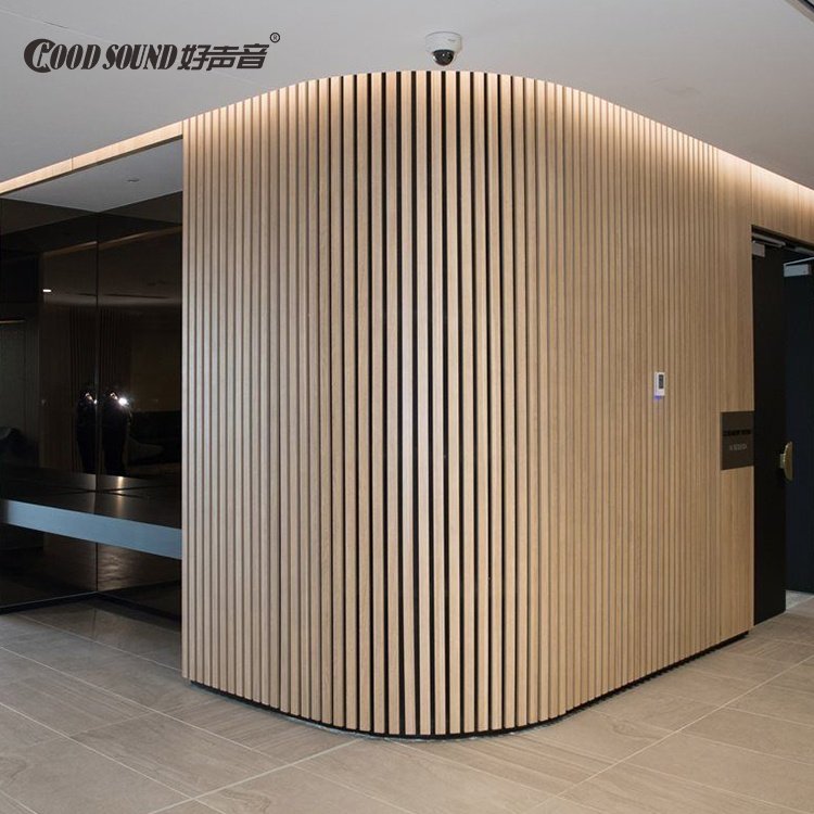 Goodsound Anti-noise Oak Walnut pet mdf Flexible Polyester Fiber Acoustic Wood Paneling Sound Proof Curved Slat Wall Panel