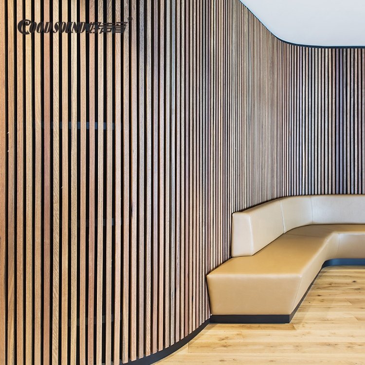 Goodsound Anti-noise Oak Walnut pet mdf Flexible Polyester Fiber Acoustic Wood Paneling Sound Proof Curved Slat Wall Panel