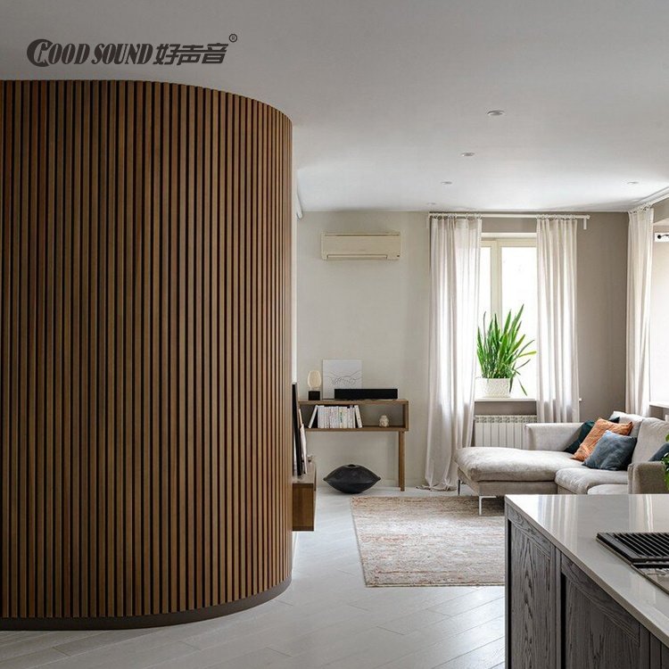 Goodsound Anti-noise Oak Walnut pet mdf Flexible Polyester Fiber Acoustic Wood Paneling Sound Proof Curved Slat Wall Panel
