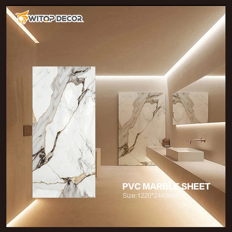 New Arrival Spc Marble Mirror board For Interior Decoration Pvc Marble Sheet Black With Gold Line Uv board