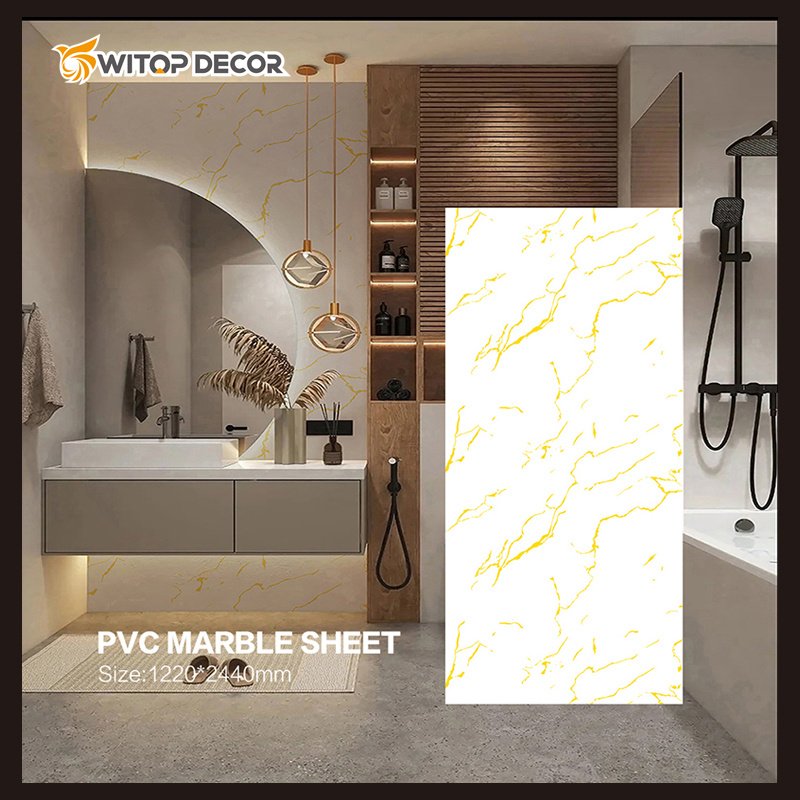 New Arrival Spc Marble Mirror board For Interior Decoration Pvc Marble Sheet Black With Gold Line Uv board