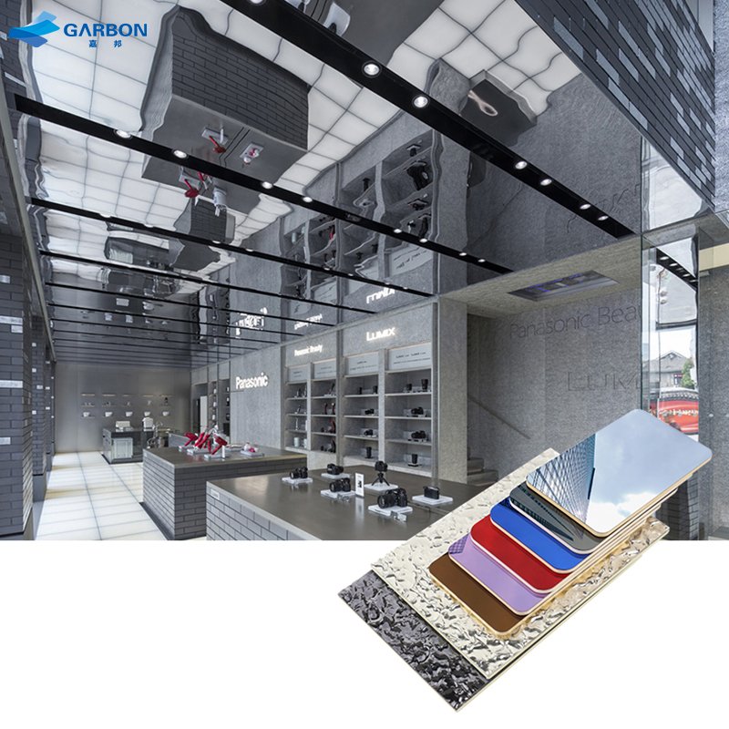 Hotel lobby ceiling 5mm / 8mm flexible bamboo charcoal wood veneer mirror wall panel
