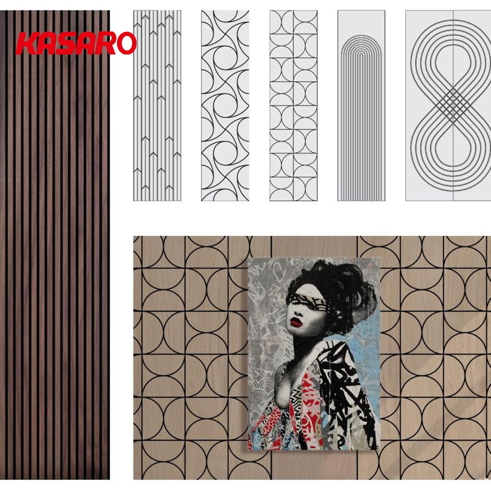 KASARO Wall Wood Panel 3d Decorative Board Slatted Acoustic Wood Veneer Construction Fashion Wall Panels