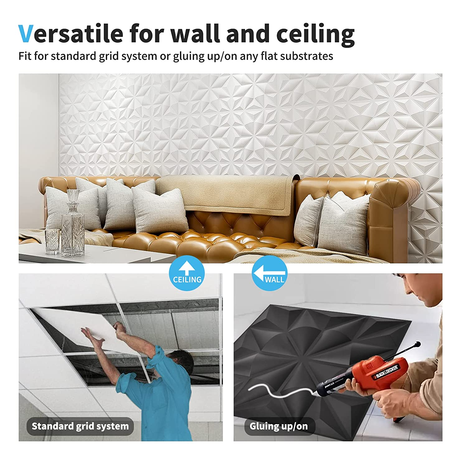 Matt Black/White Color Diamond Pattern Wall Board 3D PVC Wall Panel For Wall Decoration