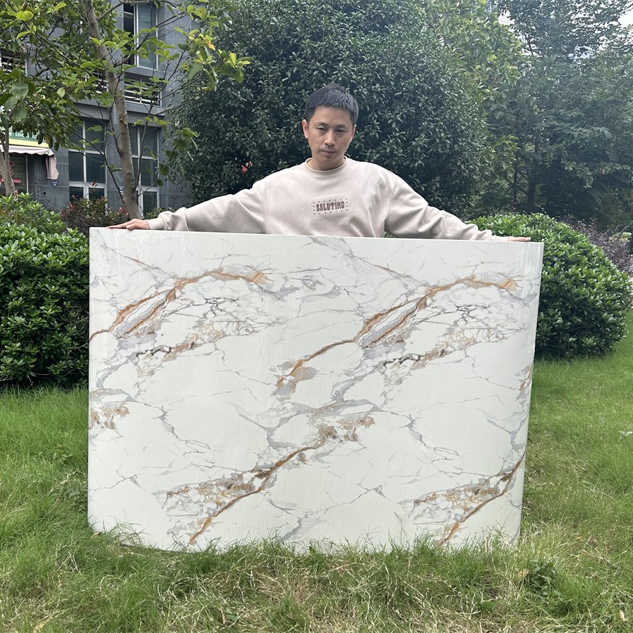 interior marble alternative wall panel 3mm uv board Custom TV background wall pvc marble sheet high glossy uv marble sheet